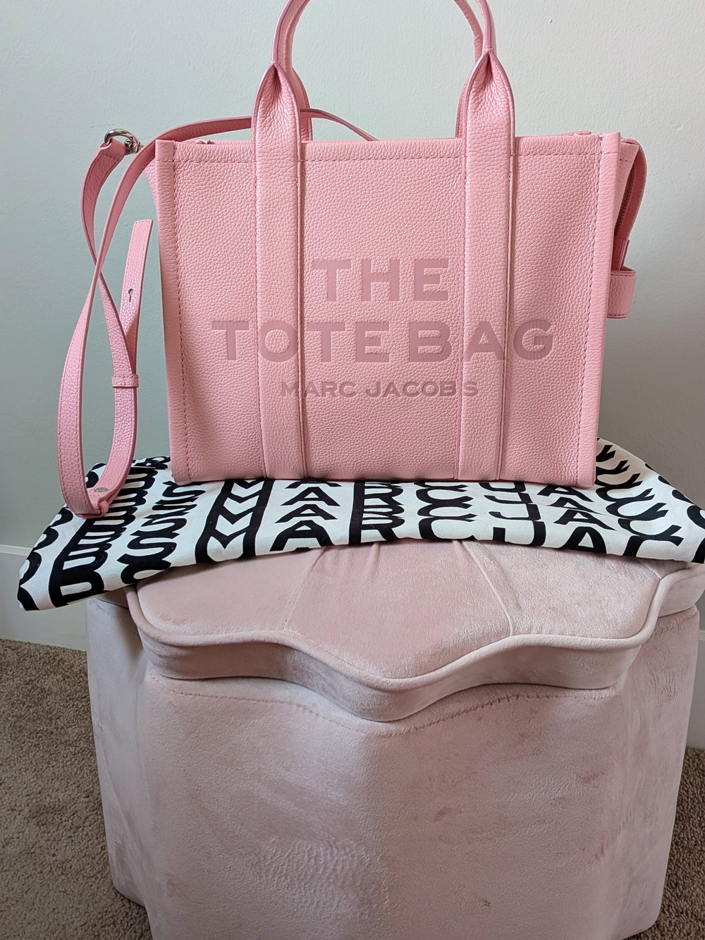 Marc Jacobs Medium Leather Tote Bag Matching Set In Ribbon Pink With Wallet ππ - Picture 2 of 15